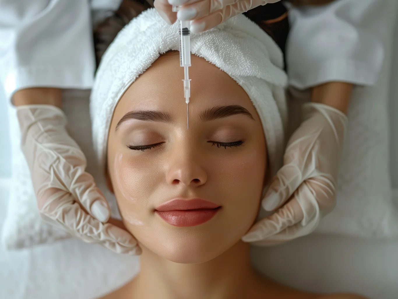 Professional Botox Injection Procedure A woman is getting a cosmetic injection for skin rejuvenation